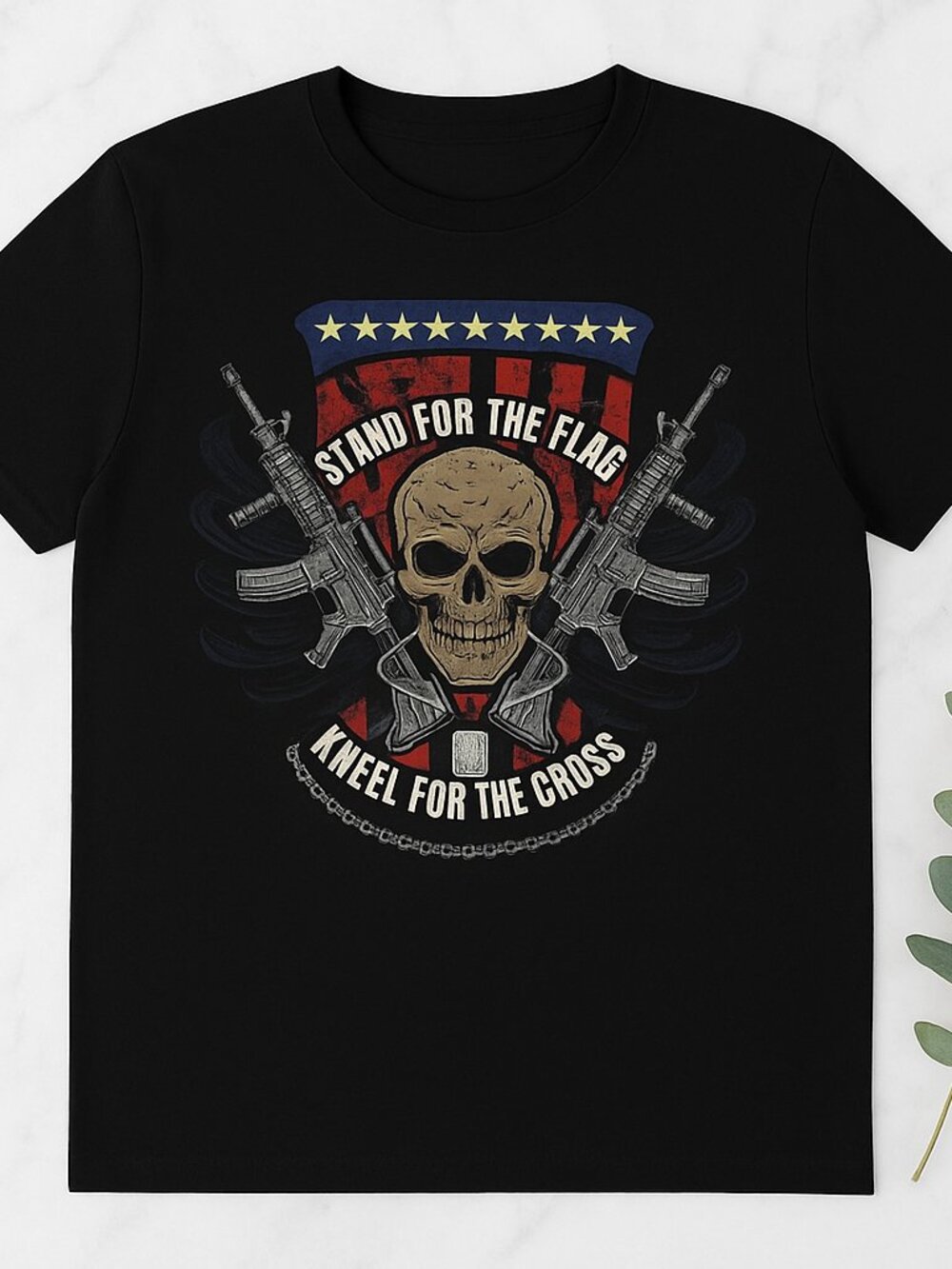 Stand for the Flag Kneel for the Cross Skull American Patriotic T-Shirt